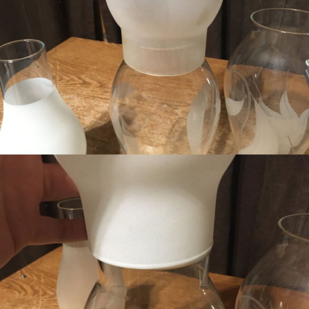 4X OIL LAMP GLASS CHIMNEY FROSTED WHITE LEAVES - Picture 9 of 12